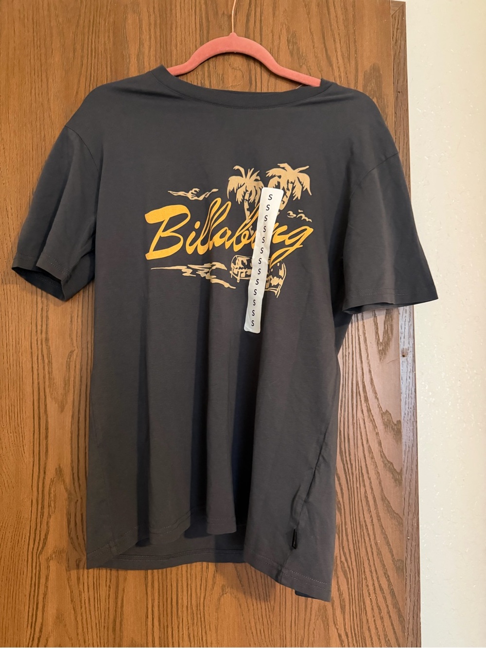 Billabong Men's Charcoal Tee with Yellow Script Logo